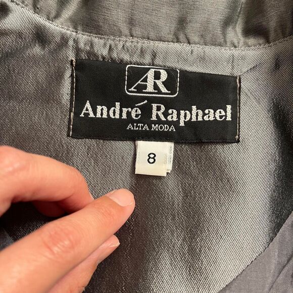 Vtg 90s André Raphael Alta Moda 100% Silk Metallic Gray Fitted Blazer Jacket 8 - Picture 5 of 9